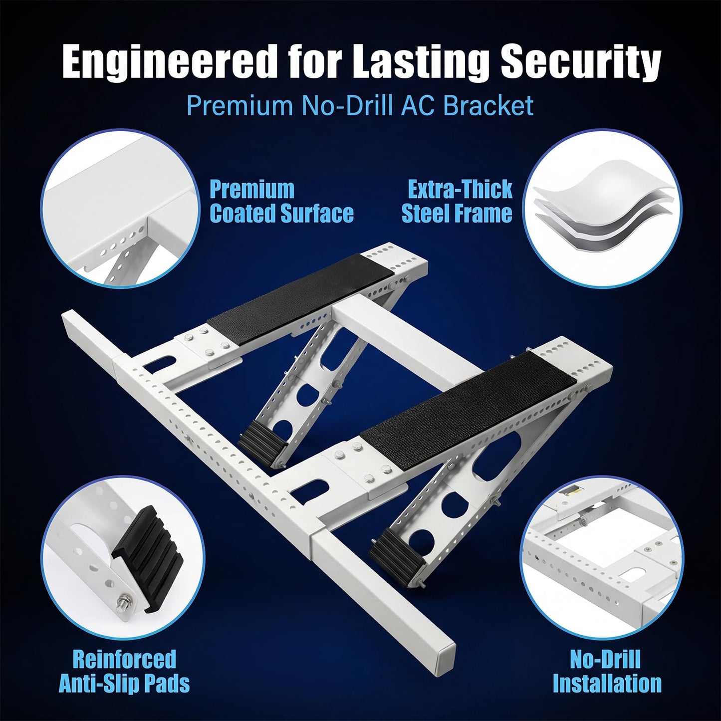 No-Drill Window AC Support Bracket, Heavy-Duty AC Window Bracket Supports Up to 350lbs for 5,000-24,000 BTU AC Units, Adjustable Air Conditioner Support Bracket for Single/Double-Hung Windows