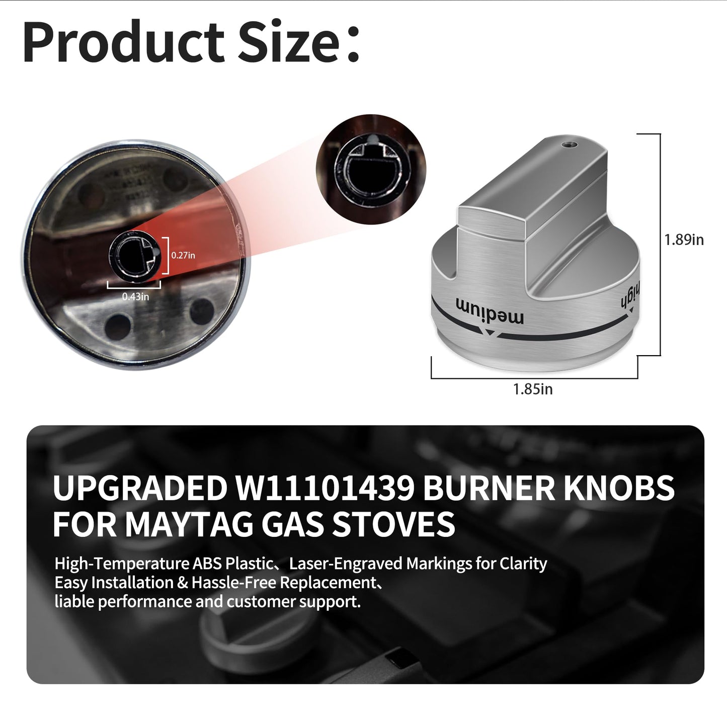 runfider 5PCS W11101439 Maytag Gas Range Knobs, Upgraded Ultra Heat Resistant ABS Plastic Burner Control Knobs, Compatible with MGR6600FZ0, MGR6600FB0, MGR6600FW0, MGR7700LZ1 and More