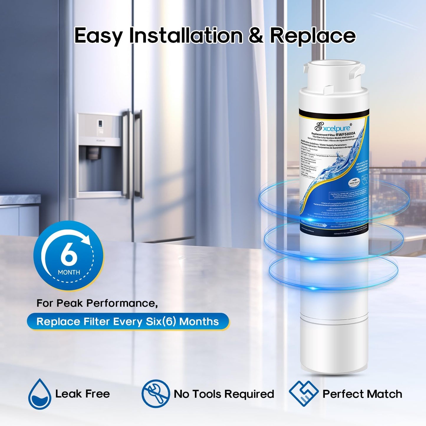 EXCELPURE RWF5800A Replacement for Frigidaire EPTWFU01, Pure Source Ultra II, EWF02, GP006, 4562222, SCWFTCTO, MR022, JO22, TH-01 Refrigerator Water Filter and Pureair Ultra 2 Air Filter, 3 Combo