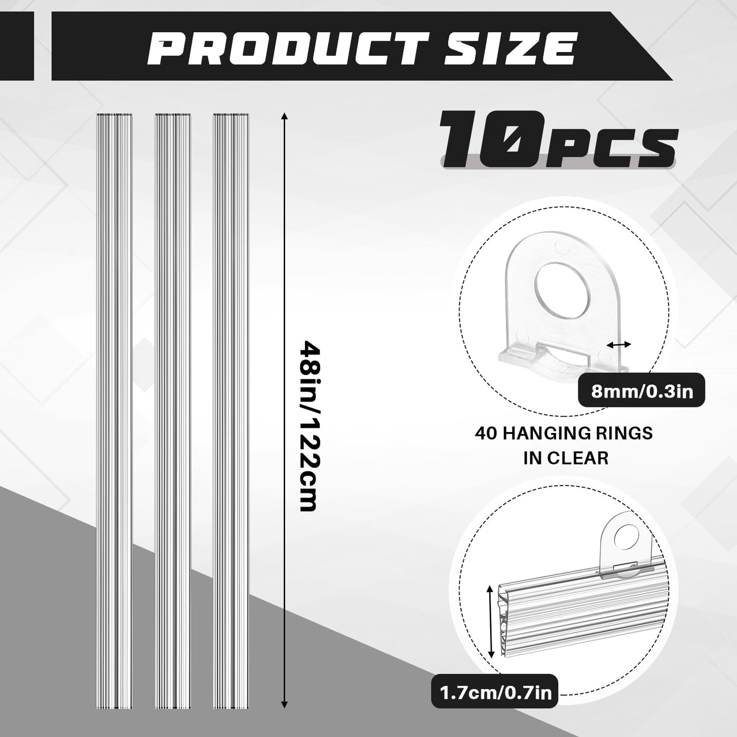 ReliThick 10 Pcs 48 Inch Poster Hanger Frame Hanging Rails for Posters Clips Signs Maps Picture Holder Plastic Tapestry Banner Art Wall Display(Clear)