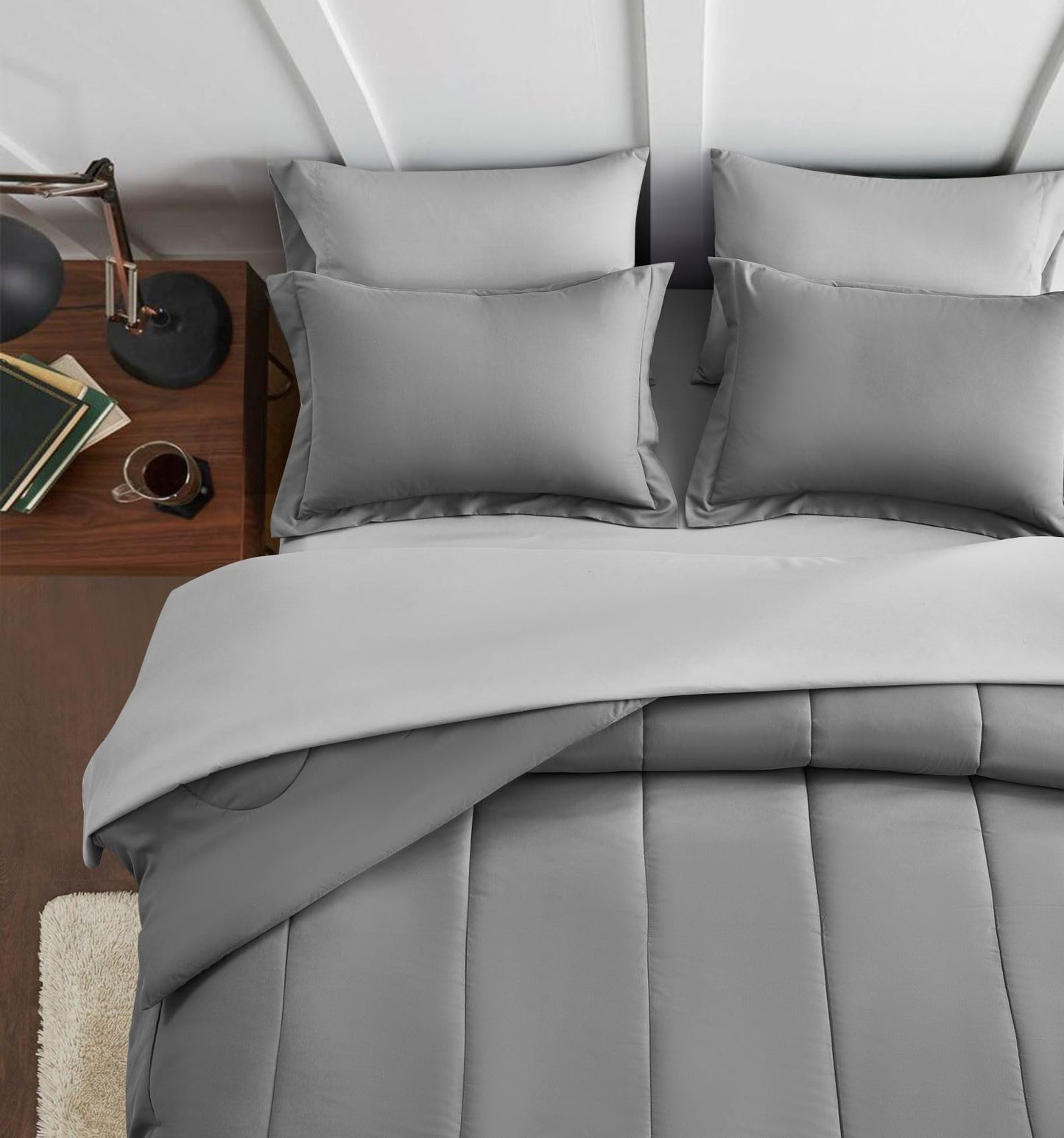 Maple&Stone Full Size Comforter Set 7 Pieces Bed in a Bag - Down Alternative Bed Set with Sheets, Pillowcases & Shams, Soft Reversible Duvet Insert,Grey