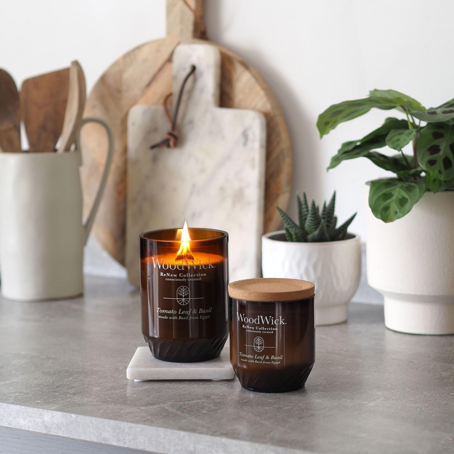 WoodWick Tomato Leaf & Basil Gifts for Women and Men, 13 oz. WoodWick Renew Large Candle with Crackling Wick