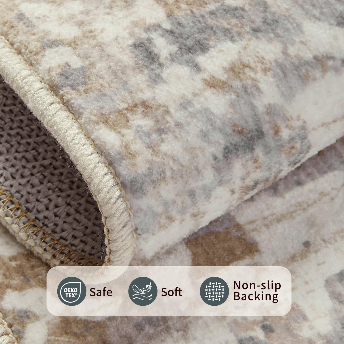 Rugxara 6x9 Washable Area Rug for Living Room, Modern Abstract Large Boho Rugs for Office, Dining Room, Kids Room, Farmhouse, Durable Low Pile Non Slip Carpet for High Traffic Areas, Beige Grey