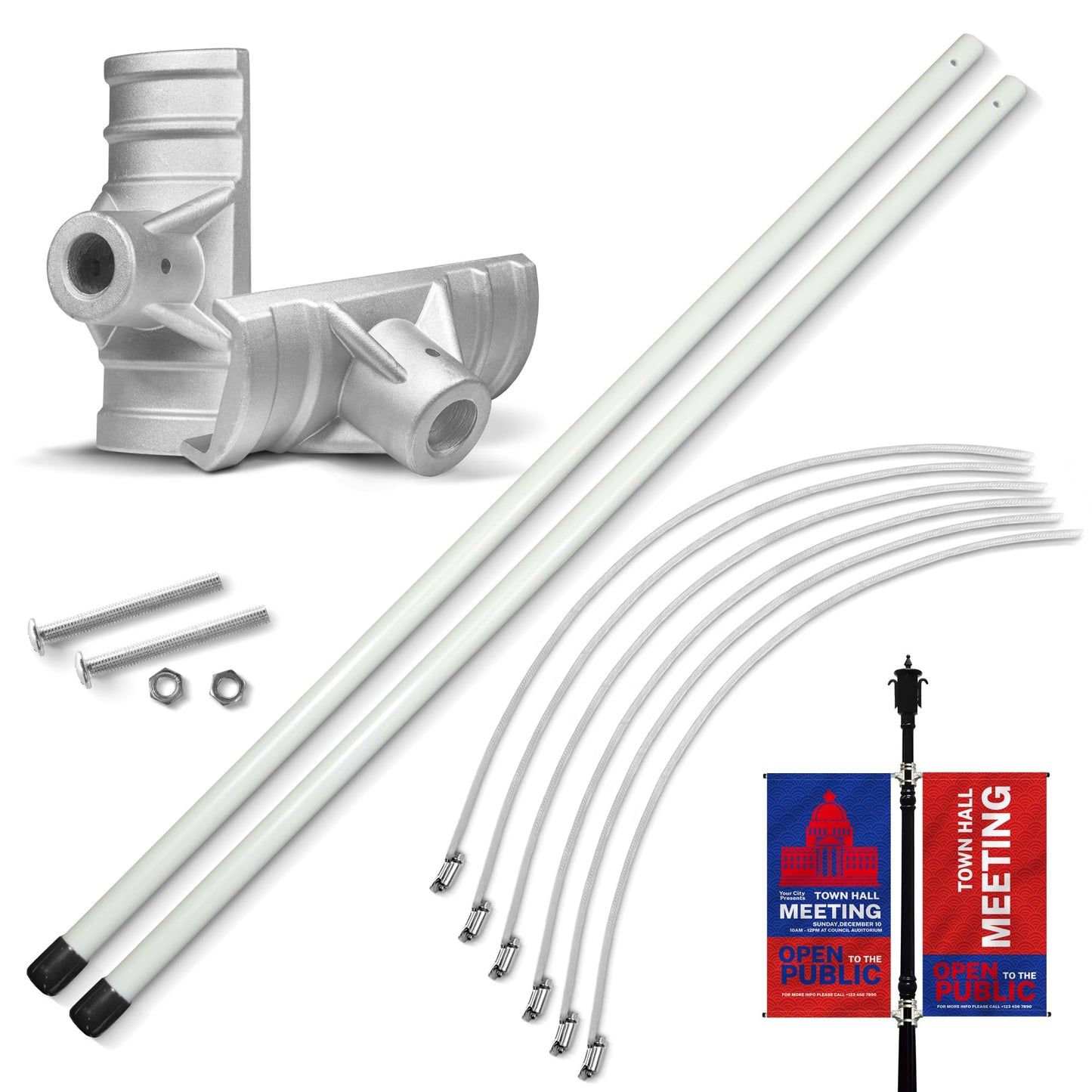 Anley Street Light Pole Banner Mounting Bracket Kit for 30" Wide Banners - Outdoor Weather Proof Support - Quick Installation Perfect for Promoting Events, Business, Advertisement