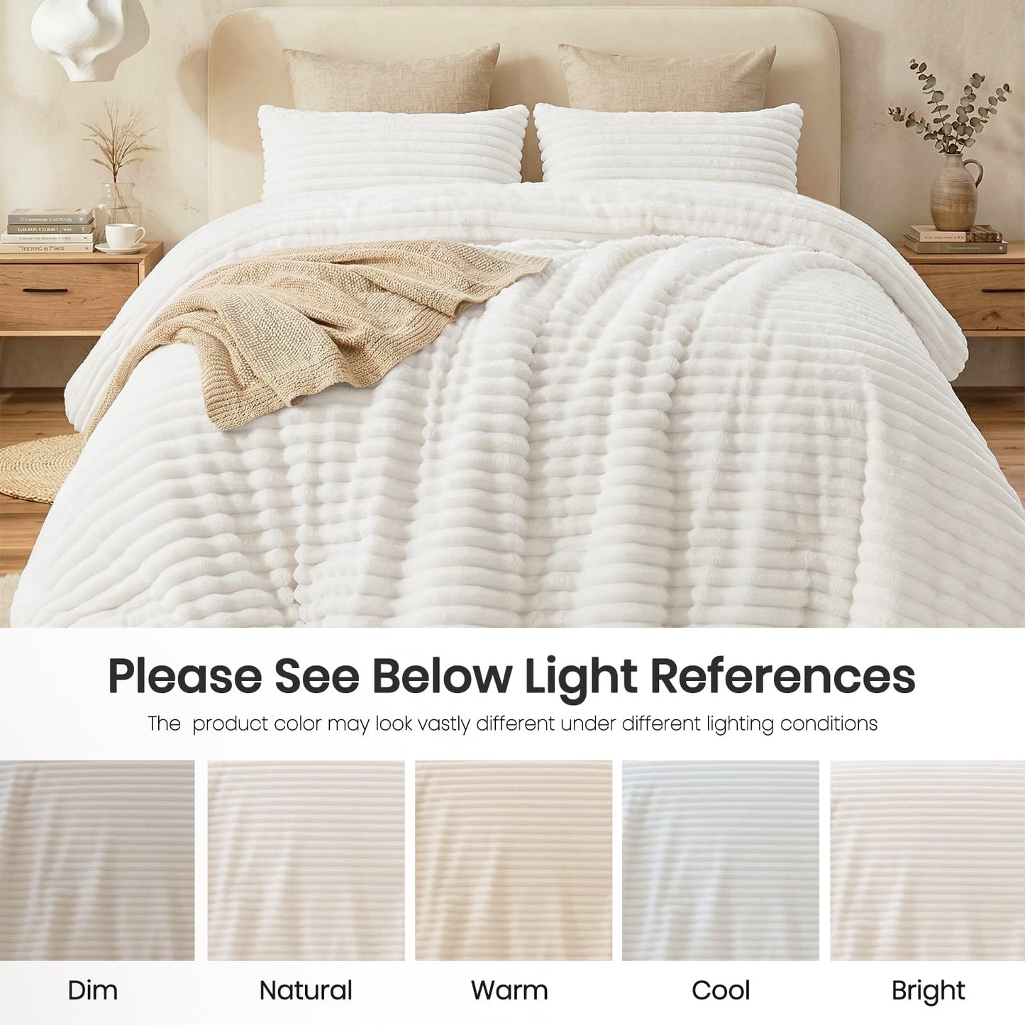 Quataly Marshmallow Queen Fleece Comforter Set White Faux Fur Fluffy Comforter Set Luxury Bedding Set Soft Plush Fuzzy Warm Bed Set All Season 3 Pieces (1 Shaggy Comforter, 2 Pillowcases)