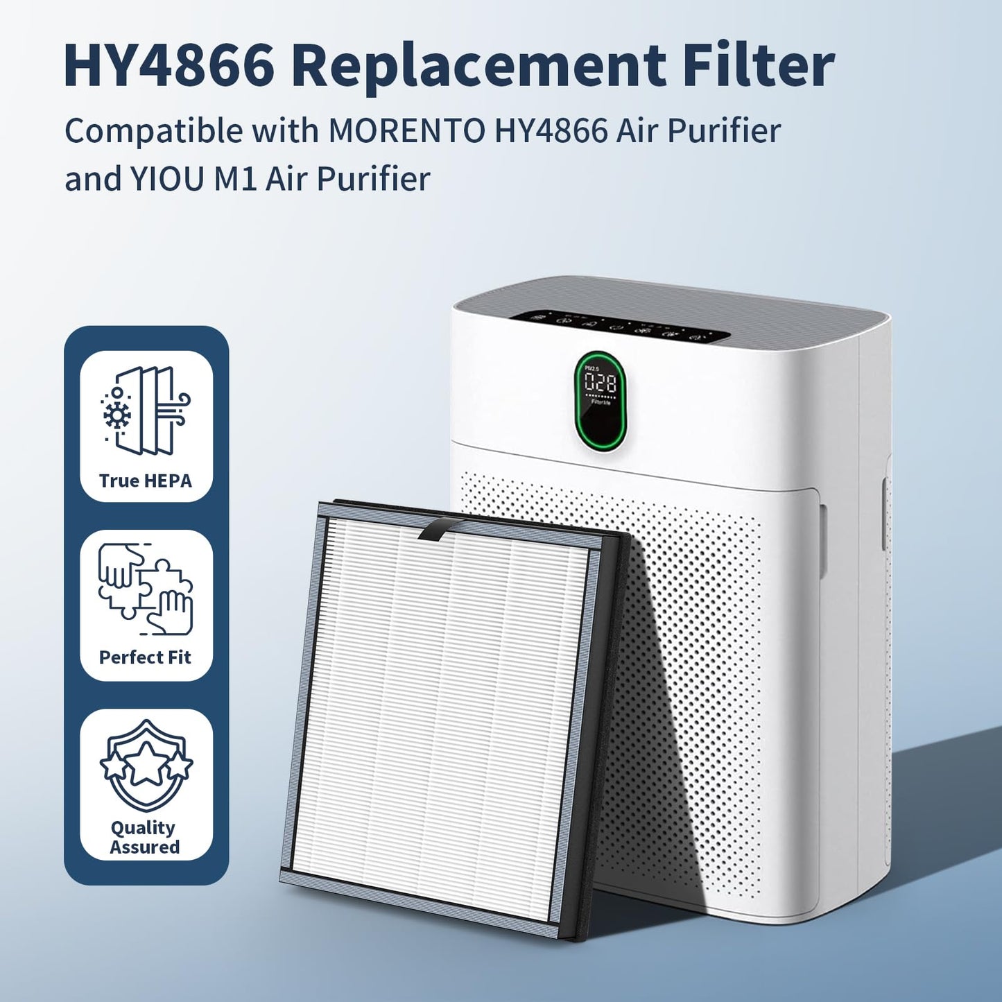 HY4866 Replacement Filter for MORENTO HY4866 and YIOU M1 Air Purifier, 4 Pack with 4 Extra Pre-filter, Enhanced Version