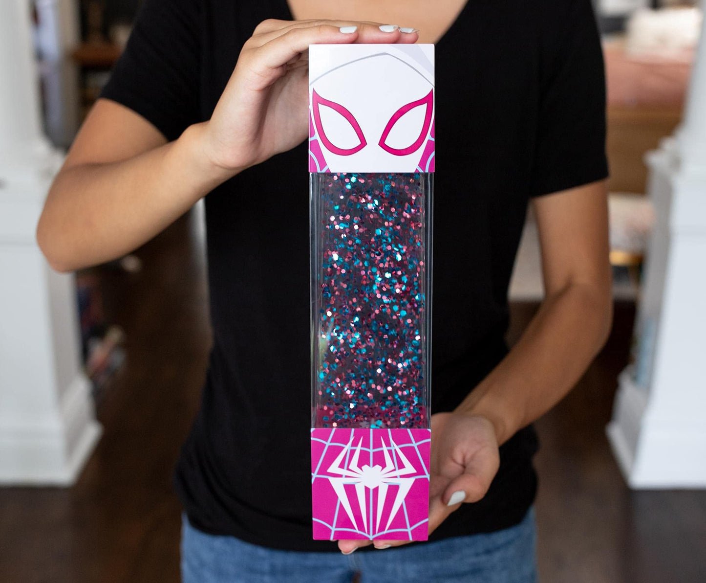 Marvel Spider-Gwen USB Powered Glitter Motion Lamp LED Light | Nightstand Table Lamp For Bedroom, Desk, Living Room | Home Decor Room Essentials | Comic Book Toys, Gifts And Collectibles | 12 Inches