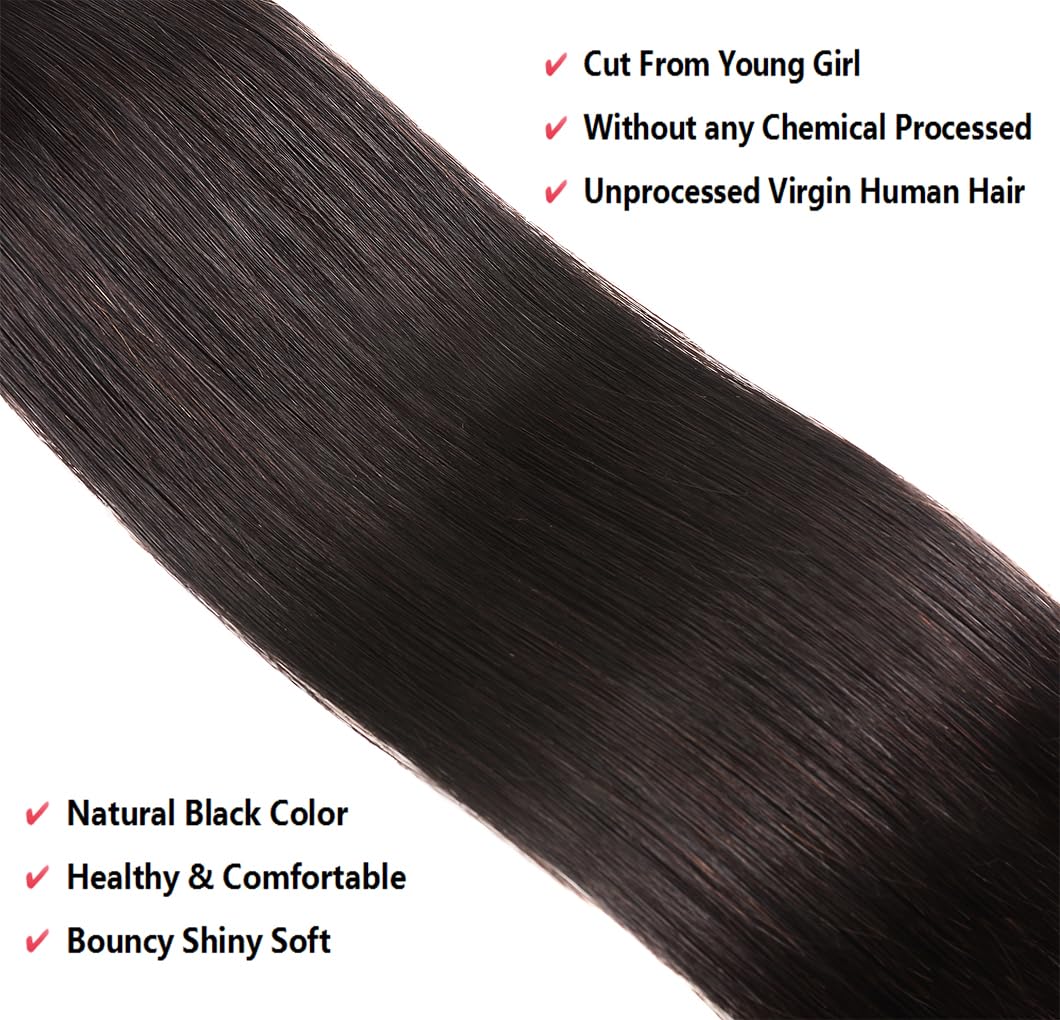 10A Straight Bundles Human Hair 20 22 24 Inch Straight Hair 3 Bundles Unprocessed Brazilian Virgin Hair Bundles Human Hair Extension Double Weft Natural Black