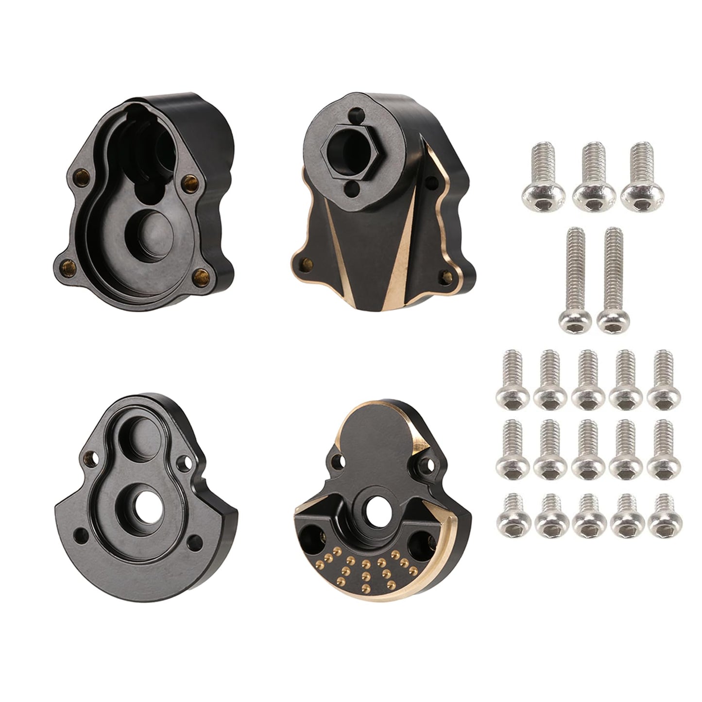 1/18 RC Redcat Ascent-18 Brass Upgrade Kit –Brass Skid Plate, Steering Knuckle, Outer Portal Housing, Diff Cover, Servo Mount, Brass Chassis Links, Steering Link, and Stainless Steel Drive Shafts