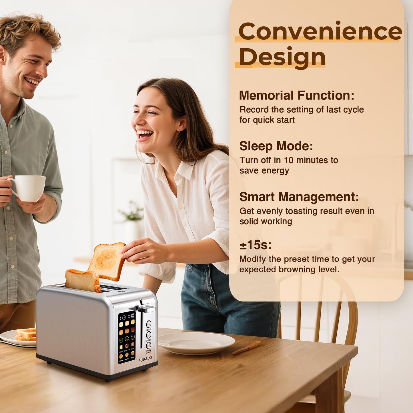 2 Slice Touch Screen Toaster with Wide Slots Stainless Steel Toasters for Family Breakfast, Even Toasting for Bagels & Bread, Reheat & Defrost, Easy Removable Crumb Tray, Silver