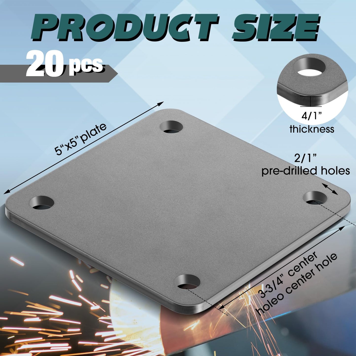 12 Pcs A36 Steel Plate Hot Rolled Steel Plate Base with 4 Holes 3/8 Inch Diameter, 3/16 Inch Thick Weldable Metal Sheet for Structure Support and Industrial Use (4 x 4 Inch)