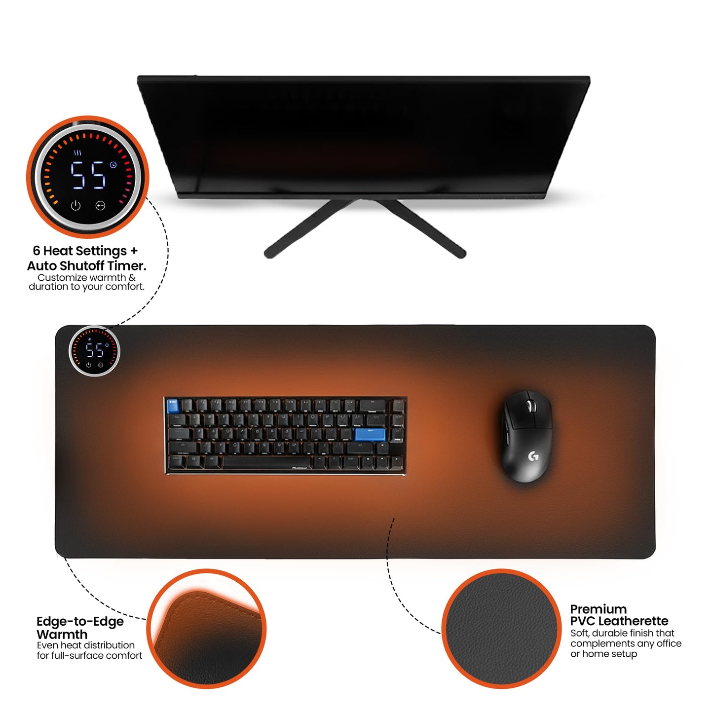 Heatka Classic Desktop Hand Warmer Heated Desk Pad – Large Heated Desk Mat for Cold Office & Home, PVC Leather Heated Mouse Pad for Keyboard & Mouse, Auto Shut-Off