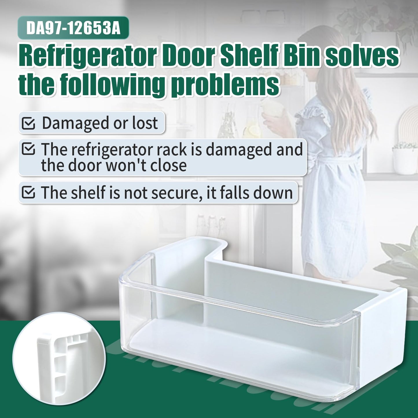 Refrigerator Door Shelf Bin DA97-12653A Compatible with Samsung Refrigerator,Replaces 3973523 PS4176656 EAP4176656 AP5622629,Fit for RF265BEAESG, RF265BEAESR,RF263TEAE, RF263BEAE