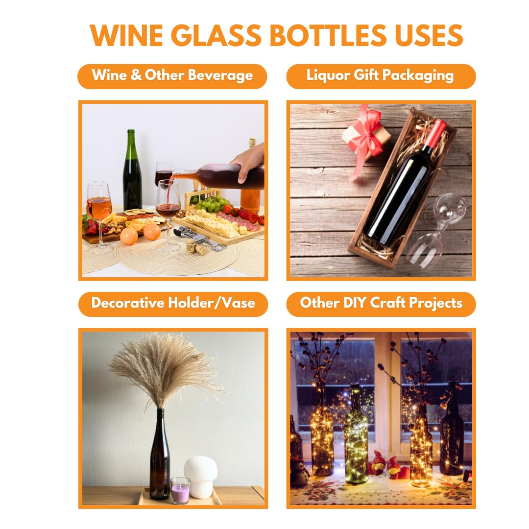 FastRack - 750ml Champagne Green Wine Bottles (Pack of 6) | W5 Green Bordeaux Liquor Bottles, 750 ml Empty Bottle for Drinks | 6 per Case - NO Corks Included