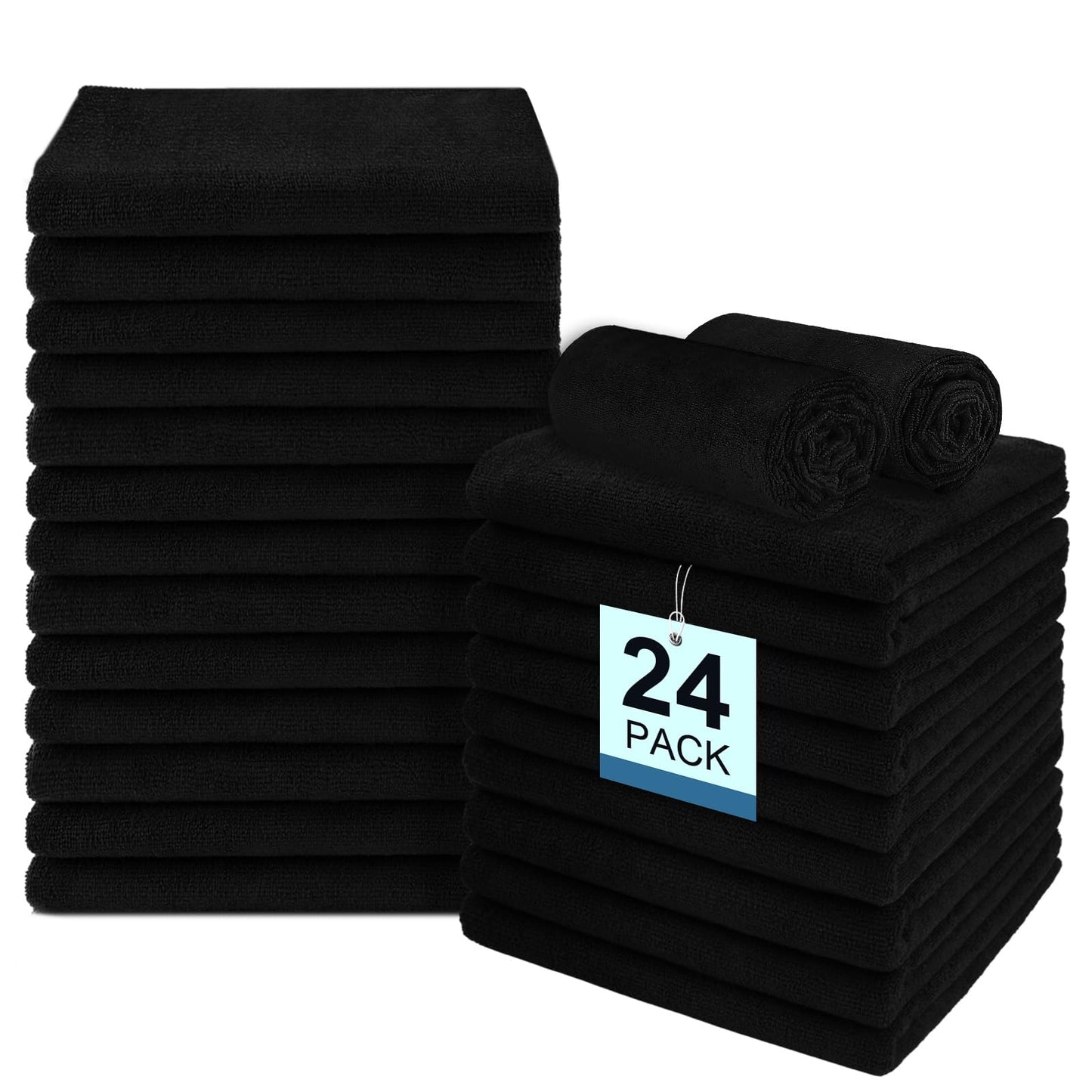 UNIMADE 24 Pack Salon Towels - Highly Absorbent and Quick Drying Hand Towels, Premium Wash Cloths for Bathroom, Gym, Shower, Hotel, and Spa - 16x27 inch (Black)
