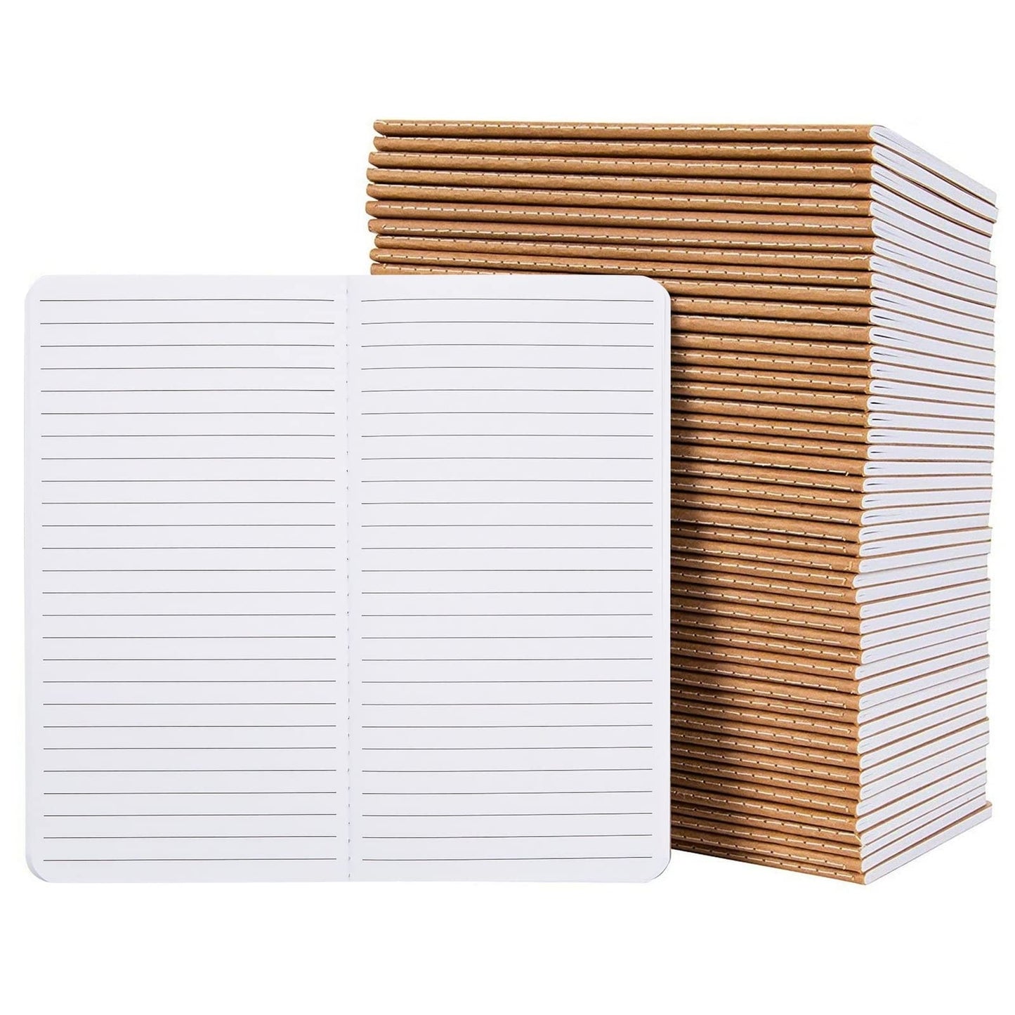 Paper Junkie Notebooks for School - 4.3 x 8.2 In, Kraft Brown, Pack of 48 - Lined Notebooks - Kraft Paper Journals for Note Taking & Journal Writing