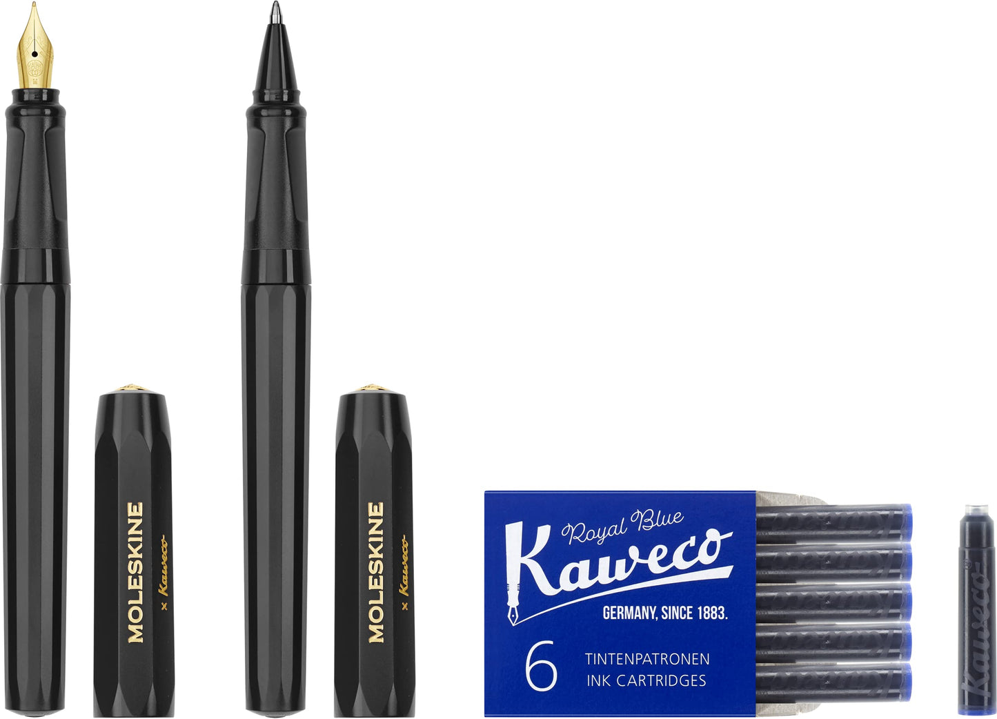 Moleskine x Kaweco, Fountain Pen and Ballpen Set, Medium Nib/1.0mm Point, Black with Blue Ink