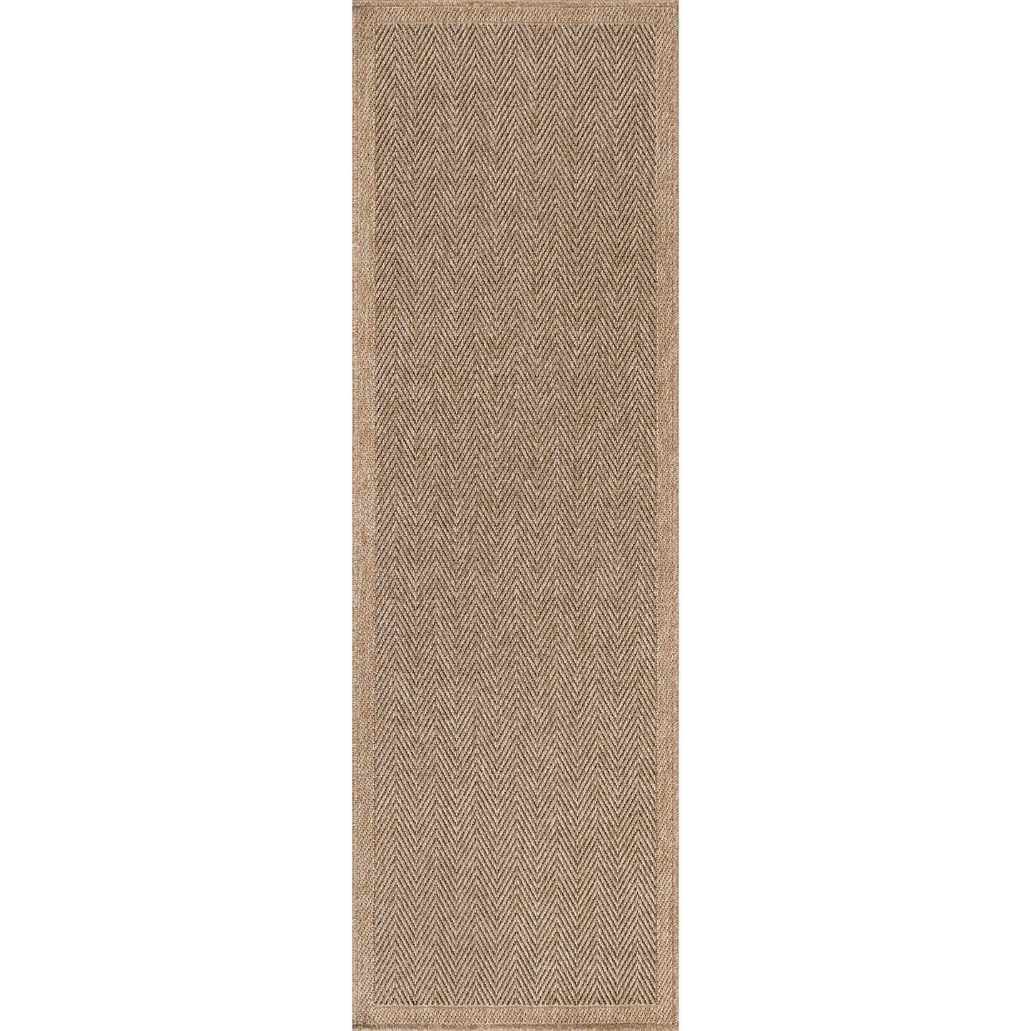 CAMILSON Indoor and Outdoor Runner Rug Natural Herringbone Seagrass Boho Design Easy-Cleaning Non Shedding Fiber Living Room Bedroom Garden Patio and Kitchen Washable Outside Carpet Alfombras (2x7)