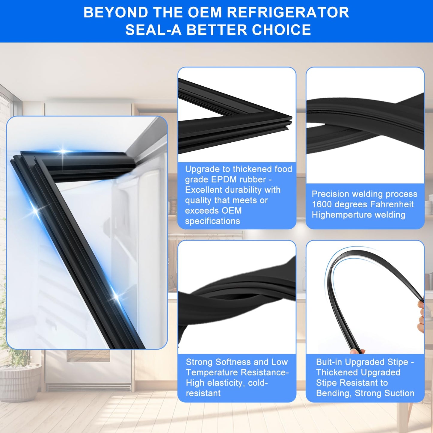 Upgraded 28.74"x17.91" 241872509 Refrigerator Freezer Door Gasket Replacement Part Compatible with Frigidaire Electrolux Freeze Door Seal Gasket 240542109 240542121 1379485 AP4315906 PS2331949 Black