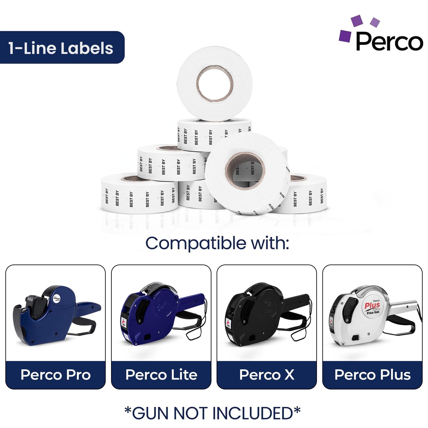 Perco 1 Line Best BY Labels - 8,000 "Best BY Labels for Perco Lite, X, Plus and Pro 1 Line Date Guns - 8 Rolls, 1 Sleeve - Made in USA
