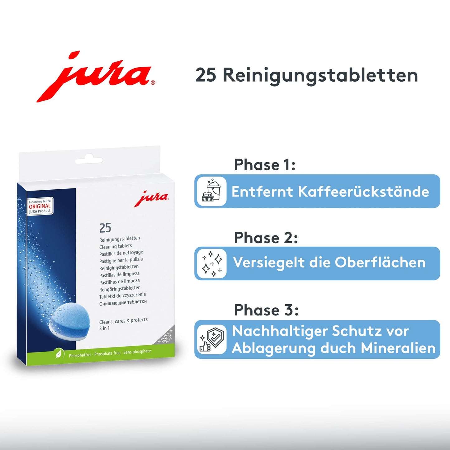 Jura 3-Phase Cleaning Tablets 25045 For All Jura Espresso Machines and Automatic Coffee Centers - 25-Count