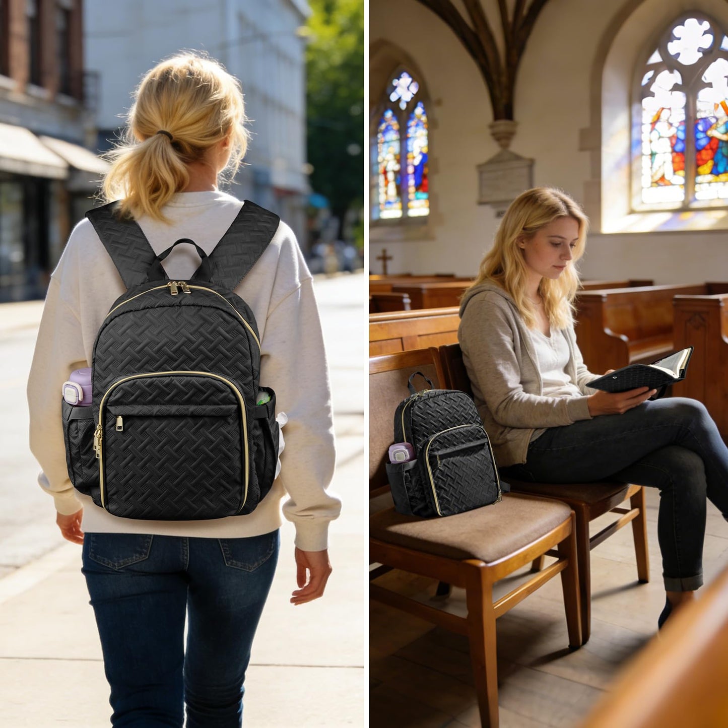 FOREGOER Bible Bags for Women, Bible Cover Case, Large Bible Backpack,Bible Accessories,Christian Gift (Black)