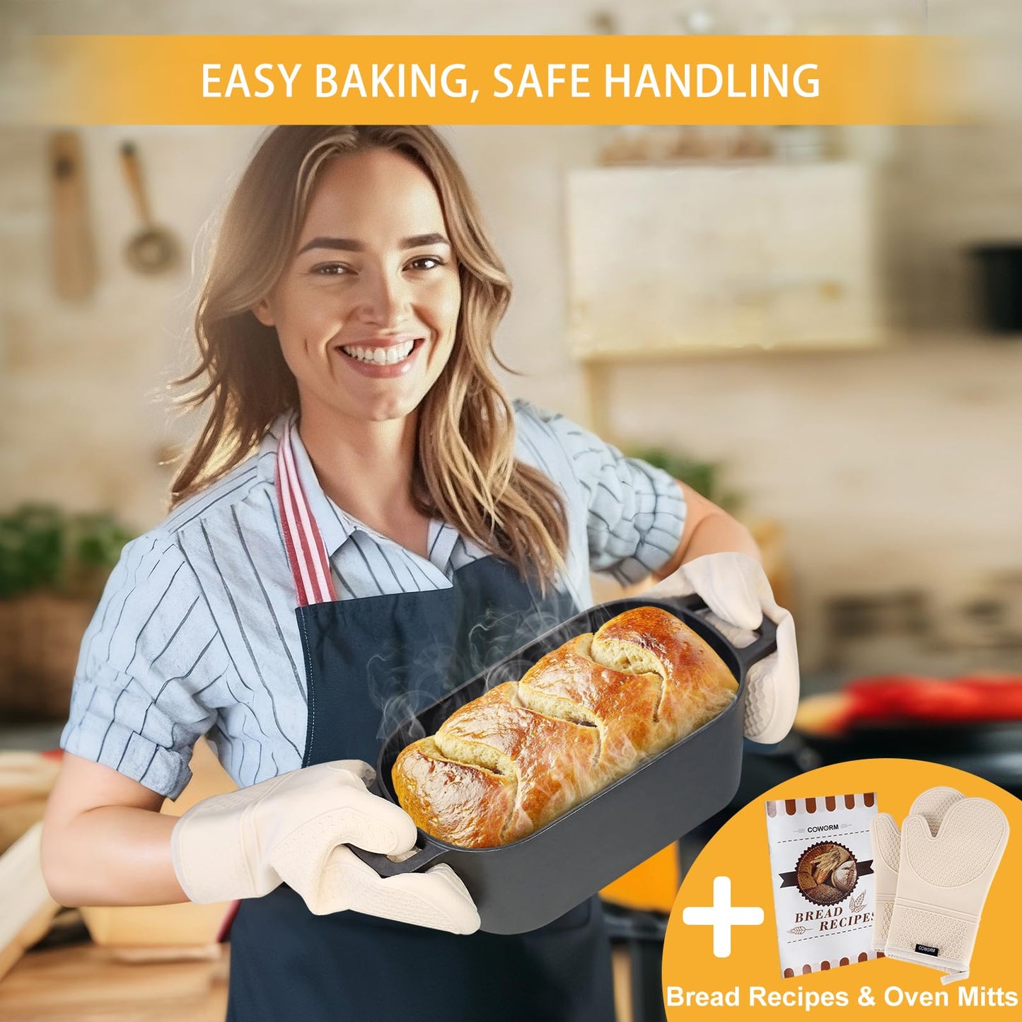 3.6QT Oval Dutch Oven for Bread Baking - Pre-Seasoned Cast Iron Sourdough Bread Pan with Lid
