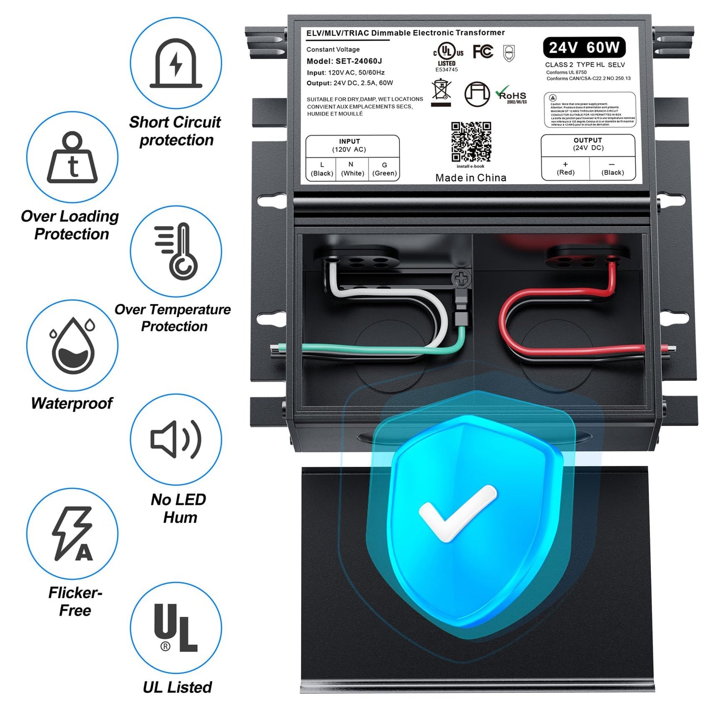 (2 Pieces) 24V Dimmable LED Driver, 60W Triac ELV/MLV LED Transformer Compatible with Lutron&Leviton Switches, Dimmable Led Power Supply 60W 24V for Light Smooth Flicker Free Dimming
