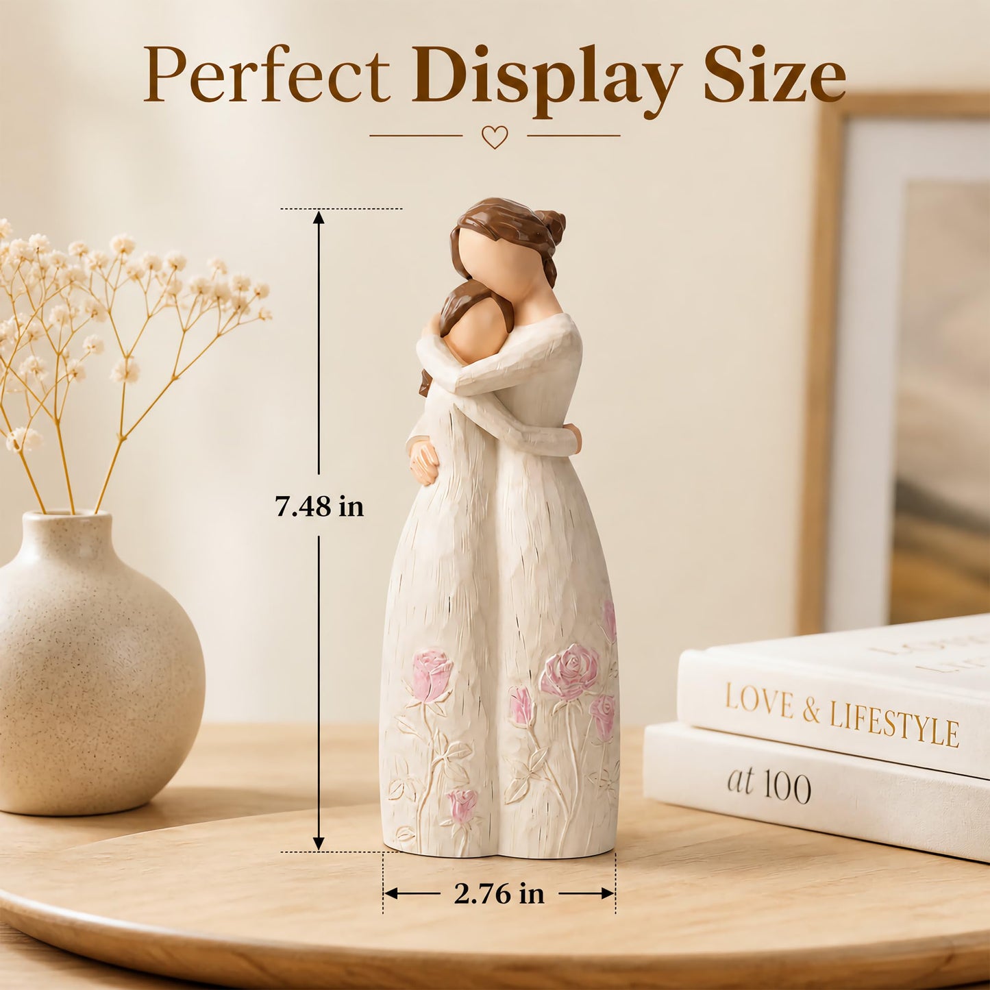 Yuideary Mother and Daughter Hug Resin Figurine – Mom Birthday Gifts from Daughter, Gifts for mom – Handcrafted Blush Rose Relief Keepsake Home Decor