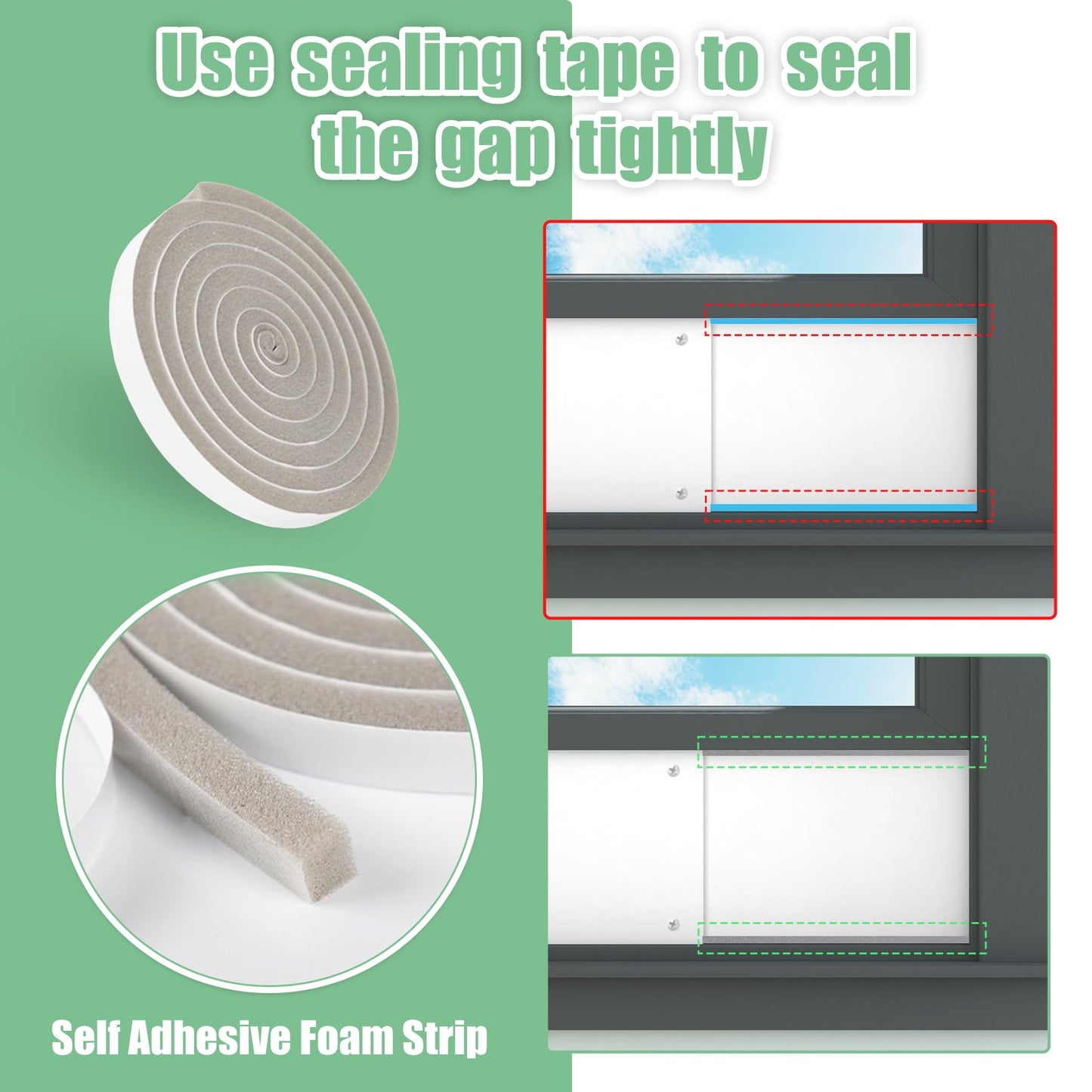 Memrita Dual Hose Portable Air Conditioner Window Seal Kit, 5.9" Diameter Adjustable Window Vent Kit with Foam Seal Strip for Sliding and Hung Windows