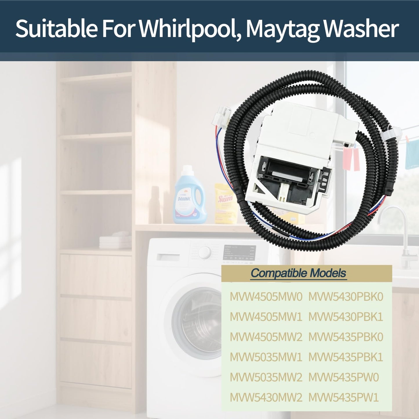 W11368616 W11670519 Washer Lid Lock Latch Assembly (3 Wire) Compatible with Whirlpool Maytag Washing Machine Door Latch, Model MVW4505MW0 MVW5430MW1 MVW5435PW0, Replace 4981394 AP7214714 EAP17215992