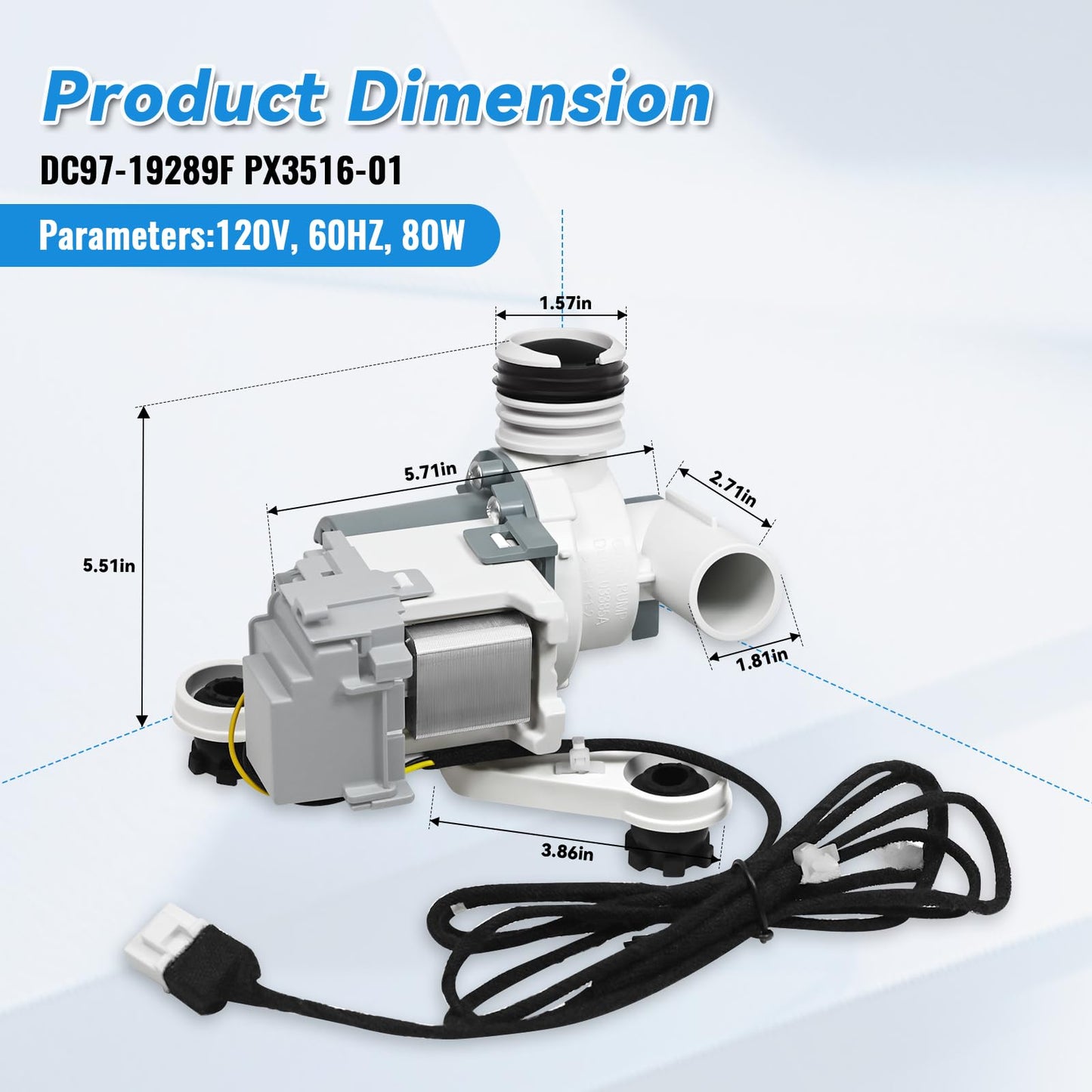 DC97-19289F, DC97-19289B, PX3516-01 Washer Drain Pump Assembly, Compatible with Samsung Washing Machine, Replaces DC97-19289A, DC97-17366A, DC97-17366J, DC97-17349B, AP6806651, PS12592631, EAP12592631
