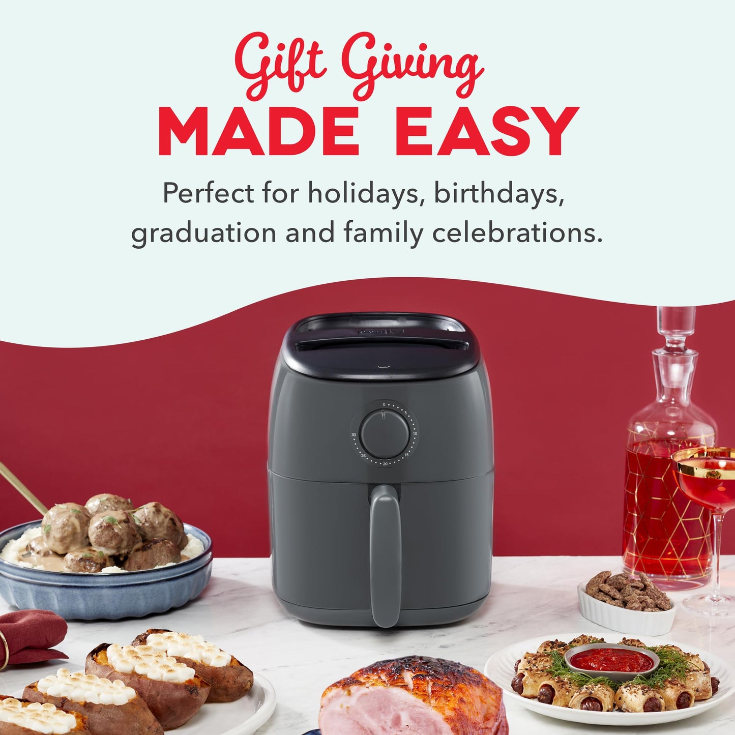 Dash Tasti-Crisp™ Air Fryer - AirCrisp® Technology - Compact Design with Adjustable Temperature Control - Nonstick Fry Basket & Auto Shut-Off Feature - 2.6 Quarts - Cool Grey