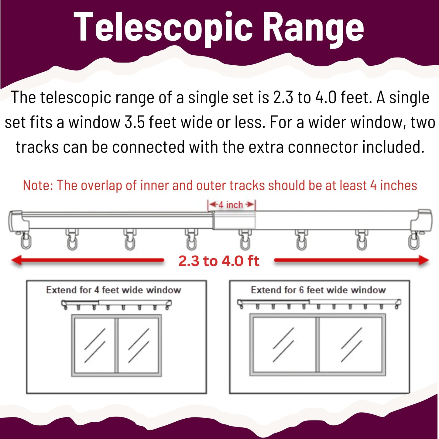 OooWow 2.3 to 4 ft Aluminum Retractable Ceiling Curtain Track - Curtain Track Wall Mount - Ceiling Mount Curtain Rail - Extentable curtain tracks - Silent Track Curtains ceiling Mount (70cm)