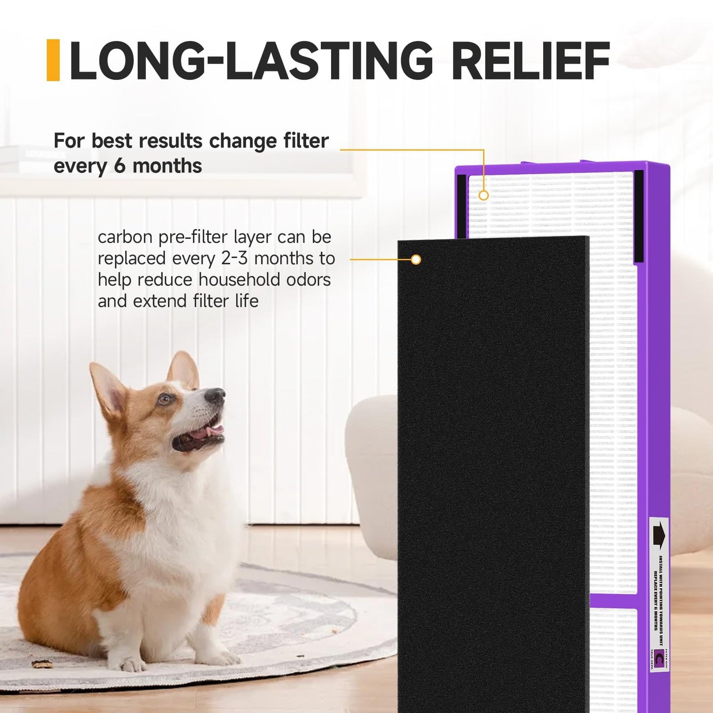 FLT5250PT True HEPA Replacement Filter C Pet, Compatible with Germ-Guardian AC5250PT, AC5000E, AC5300B, AC5350W, AC5350B, CDAP5500 Air Purifiers, 3 HEPA Filter and 6 Pre-Filters