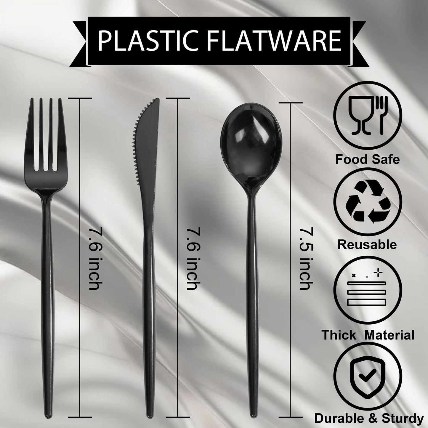 Supernal 360pcs Black Plastic Silverware,Heavy Duty Black Plastic Utensils, Disposable Cutlery Set Includes Disposable Knives,Forks and Spoons Silverware Set for Parties,Weddings & Birthday