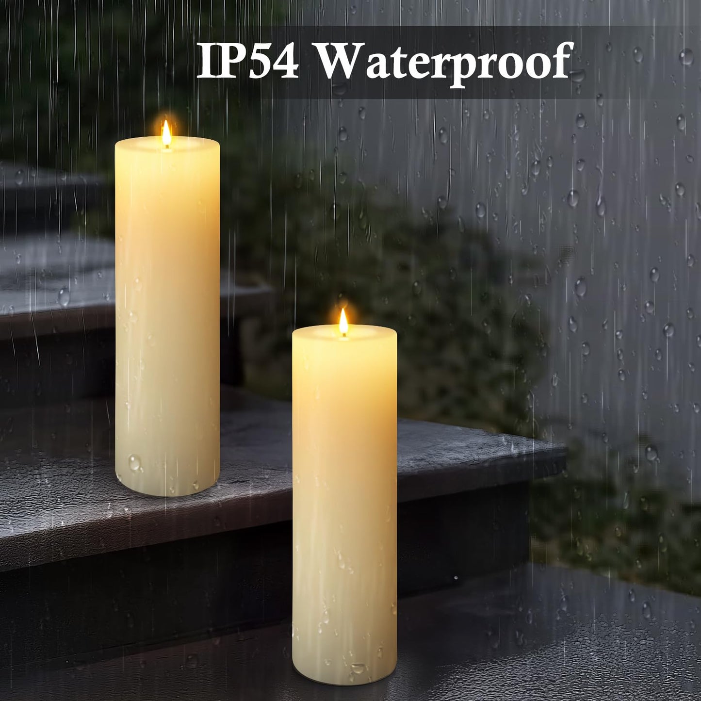14" x 4" Large Outdoor Candles, Waterproof Flickering LED Flameless Candles with Timer, Battery Operated Candles with Remote Control Realistic Fake Pillar for Patio Porch Lanterns, Ivory 2 Pack