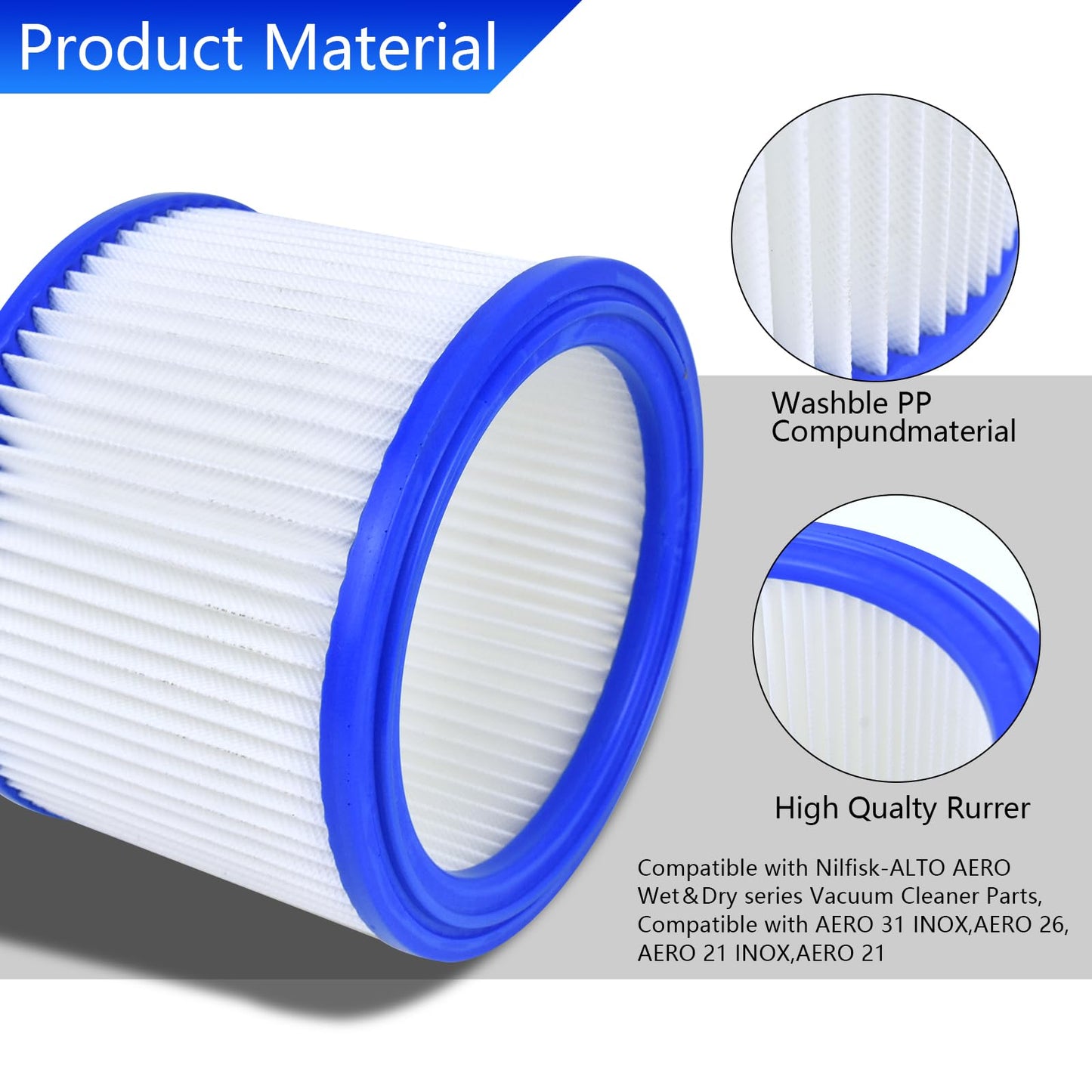 Replacement Cartridge Vacuum Hepa Filter, Compatible with Nilfisk Alto Aero 26,21,31,Wet＆Dry series Parts