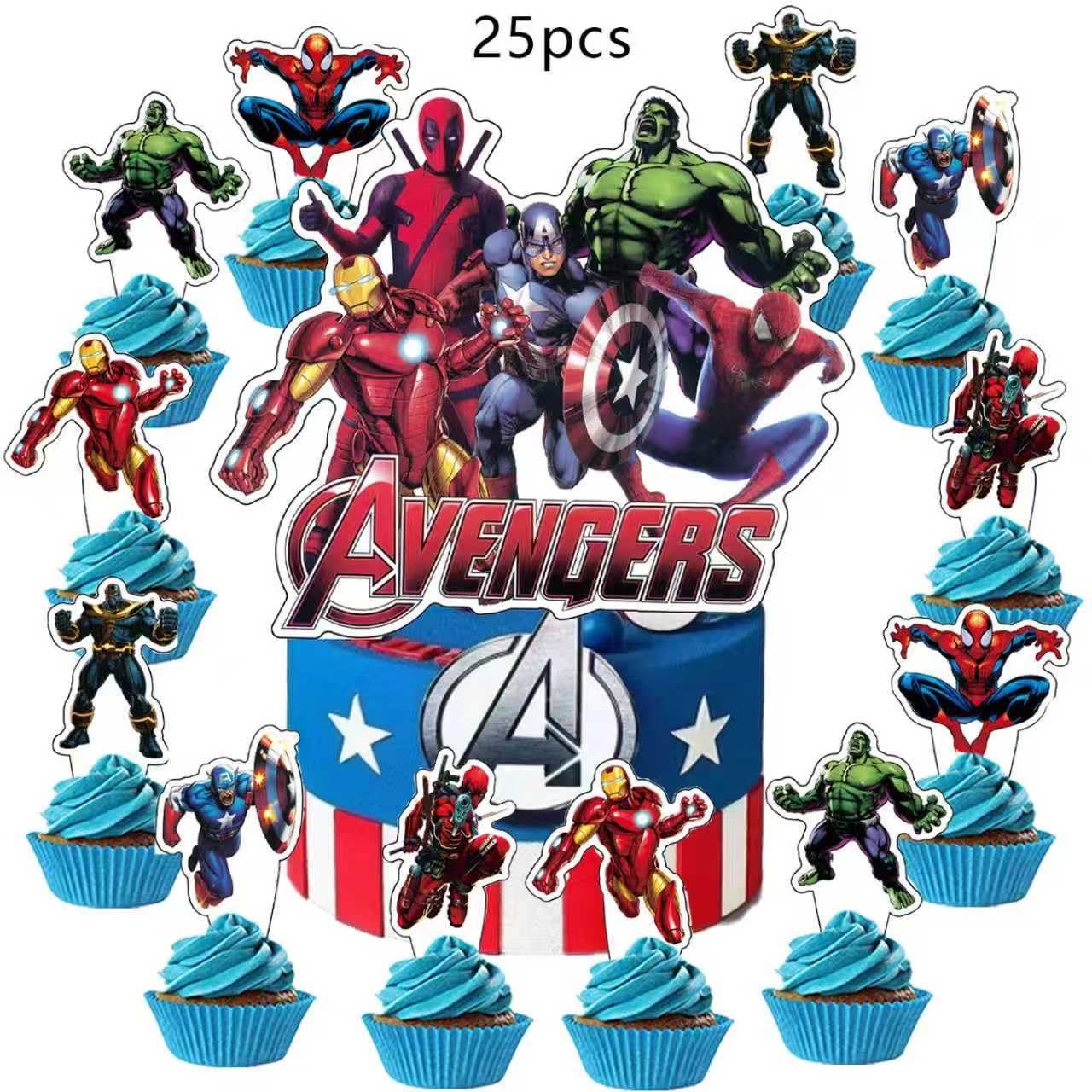 46Pcs superhero Birthday Party Supplies, Avengers Party Decorations Set Include Banner, Backdrop, Balloons, Hanging Swirls, Cake Cupcake Toppers, Tablecloth for Boys Girls Avengers Theme Party