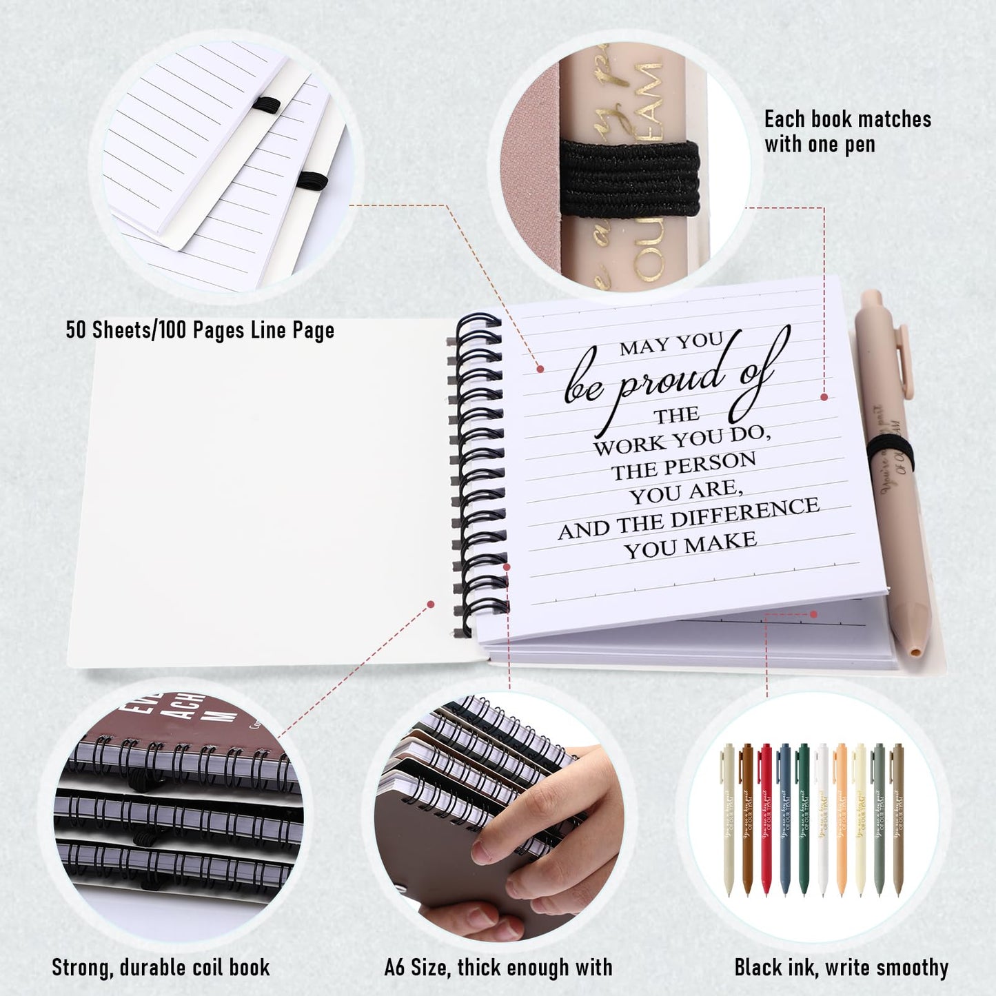 Jetec 25 Sets Employee Appreciation Gifts Bulk Inspirational Spiral Notebooks Journals with Ballpoint Pen Thank You Gifts for Team Coworker Staff Office Nurse(Team)