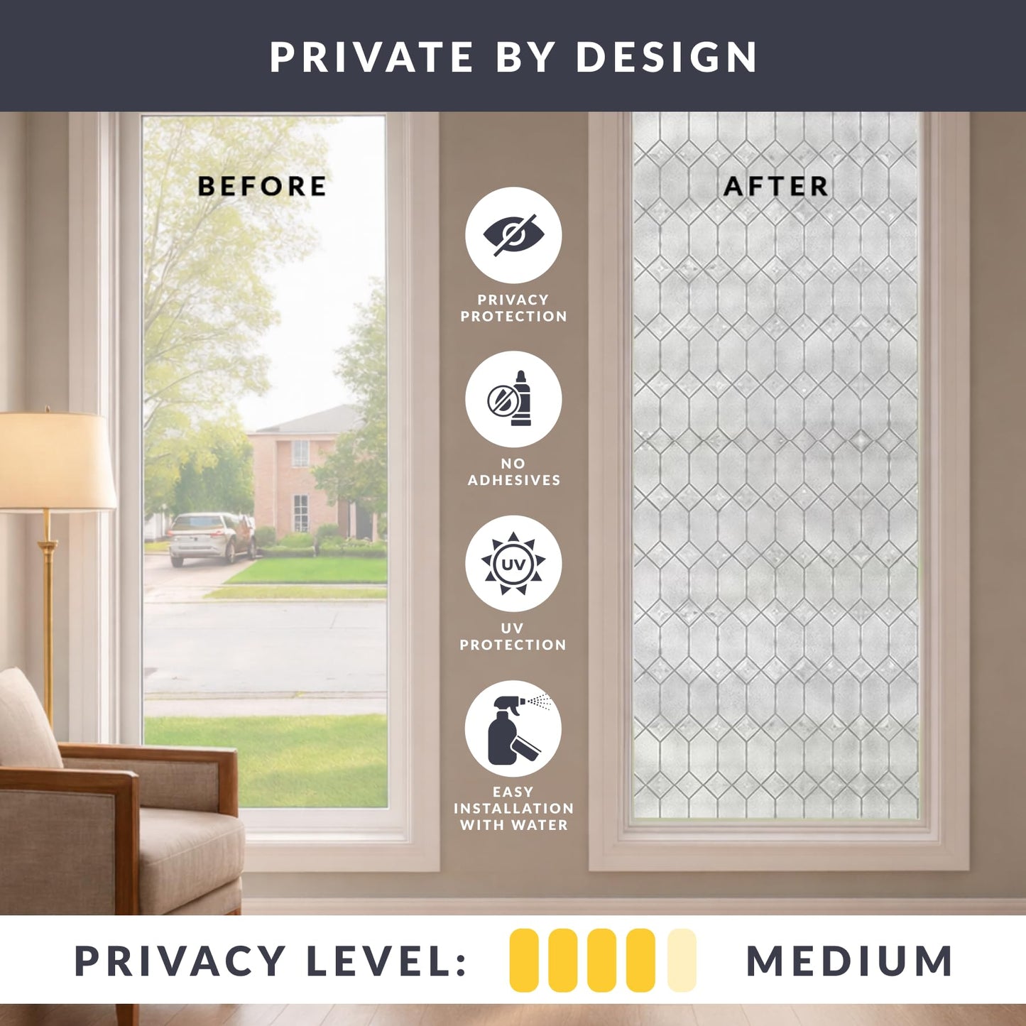 Old English Window Privacy Film by Artscape - Textured Leaded Glass Design, Static Cling, Allows Natural Light in, UV Protection, Phthalate and BPA Free, Made in USA - 36 x 72 Inch
