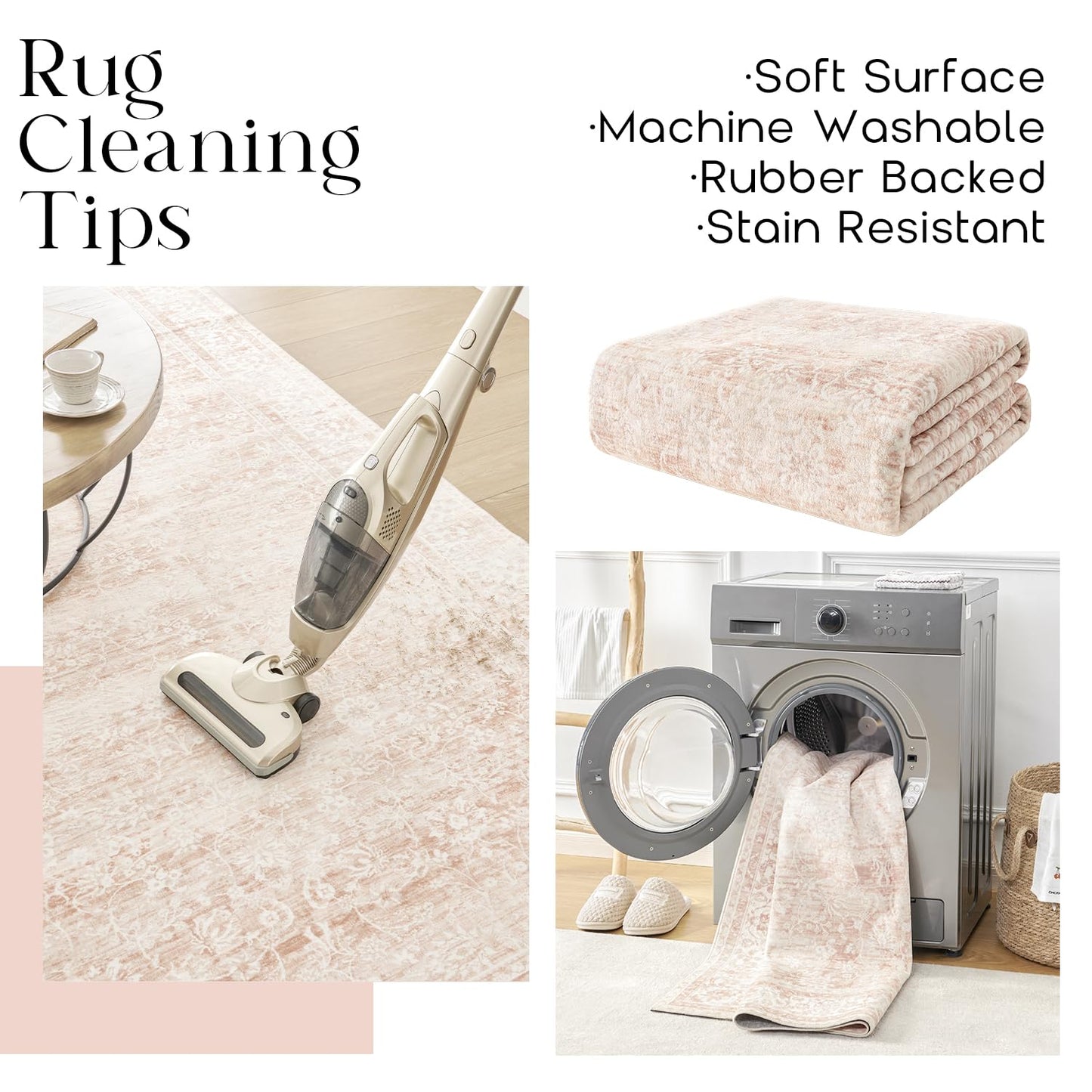 Pink Nursery Rug for Baby Girl 5 x 7 Neutral Blush Pink Boho Cute Floral Foldable Machine Washable Low Pile Soft Surface Carpet Area Rugs for Living Room Bedroom Dorm Kids Playroom,5x7