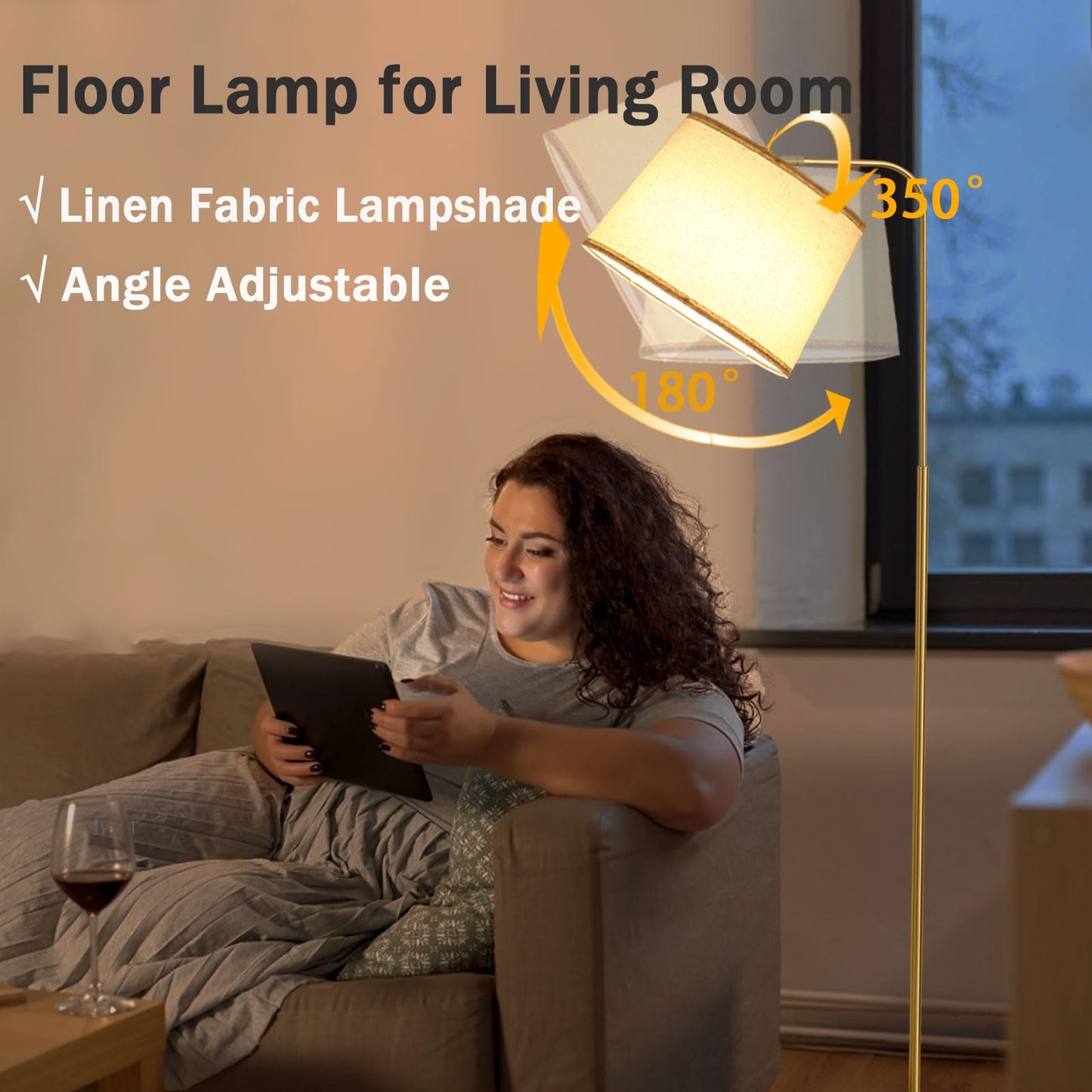 lumsic Floor Lamp for Living Room, Dimmable Modern Floor Lamps for Bedroom, Remote Control Modern Corner Standing Lamps, Nursery Industrial Adjustable Arc Tall Lamp with 9W Bulb for Office Reading