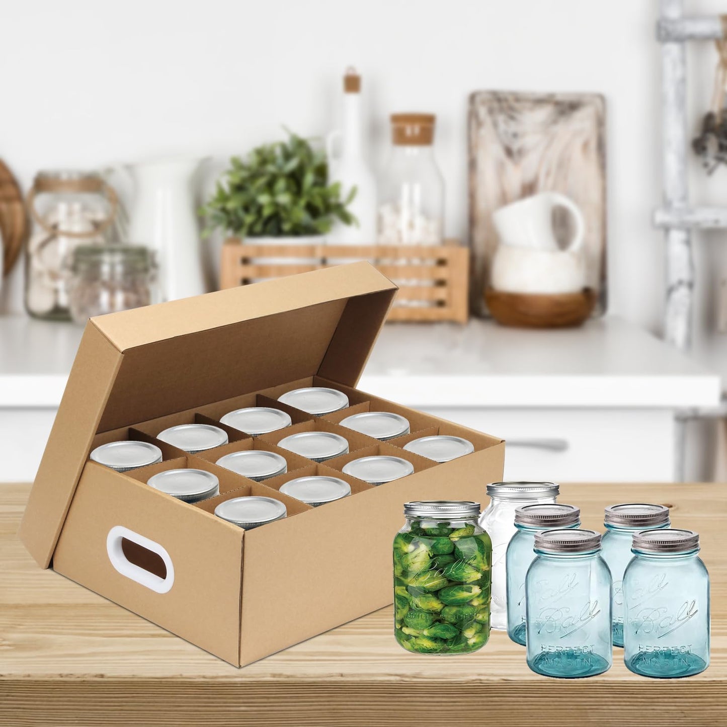 DIICCYO 6 Pcs Cardboard Mason Jar Storage Box for 16 oz Regular or Wide Mouth Jars Canning Boxes with Handles and Dividers, 12 Cells Mason Jar Organizer Canning Jar Storage Boxes