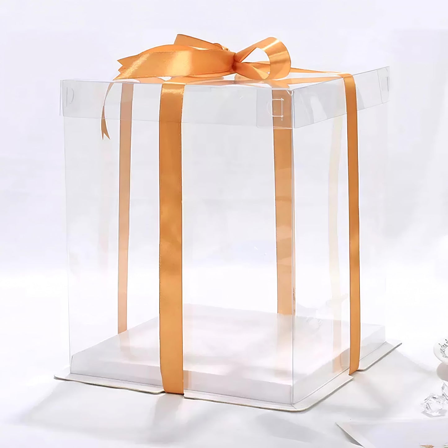 5-Pack 12-Inch Large Square Cake Box (12'x12'x11' inch) | Elegant Clear Display with Silk Ribbon Grand Gift Presentation for Tiered Cakes, Special Occasions, and Weddings