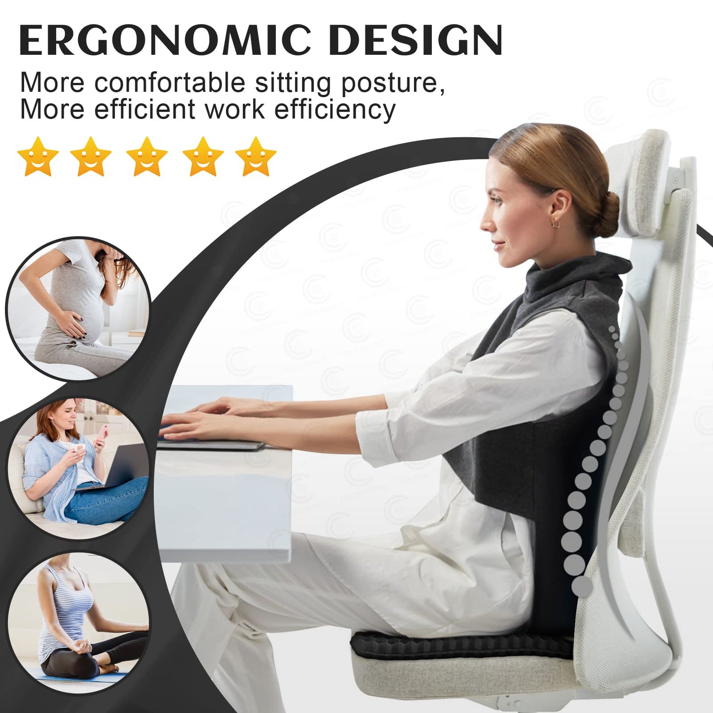 Cooushing Gel Seat Cushion, for Long Sitting -Double Thick Gel Seat Cushion Breathable Honeycomb Chair Cushion with Non-Slip Cover for Office Chair Car, Wheelchair, Long Trips,Relief Sciatica Pain