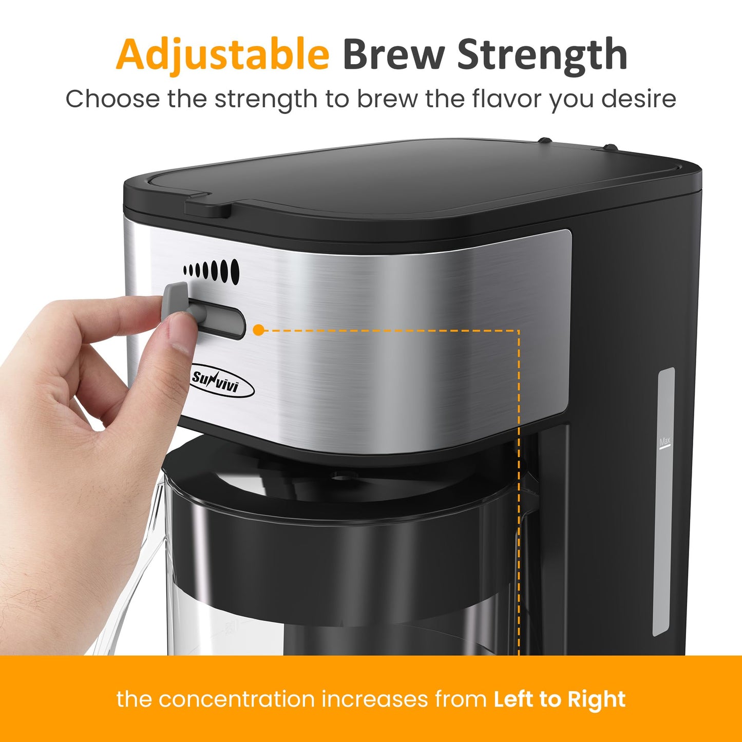 SUNVIVI Iced Tea Maker with 2.5-Quart Pitcher, Iced Coffee Brewing Maker for Ground Coffee, Tea Bags, Loose Leaf Tea, 7 Cups Coffee Machine for Home, Strength Control for Flavor, Black