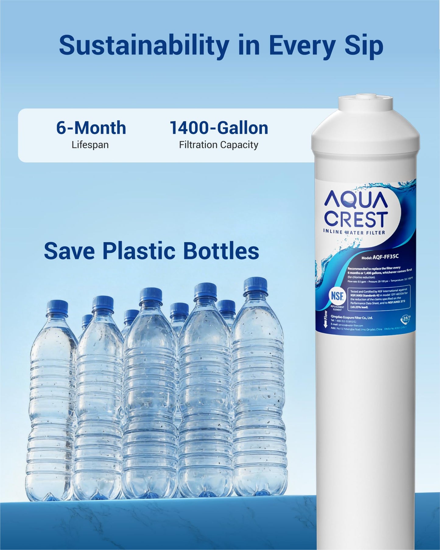 AQUA CREST GXRTDR Inline Water Filter, NSF42 Certified, Replacement for GE® GXRTDR, IC-100A, Samsung DA29-10105J, Whirlpool WHKF-IMTO, 3 Filters (Package May Vary)