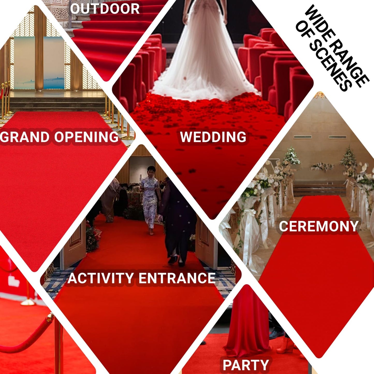 Extra Thick Red Carpet Runner for Party Felt Non-Slip Rubber Backed Aisle Runway Rug for Step, Proposal & Wedding Decorations, Hollywood Oscars Runway，Reusable (Red, 3 X 10 FT)