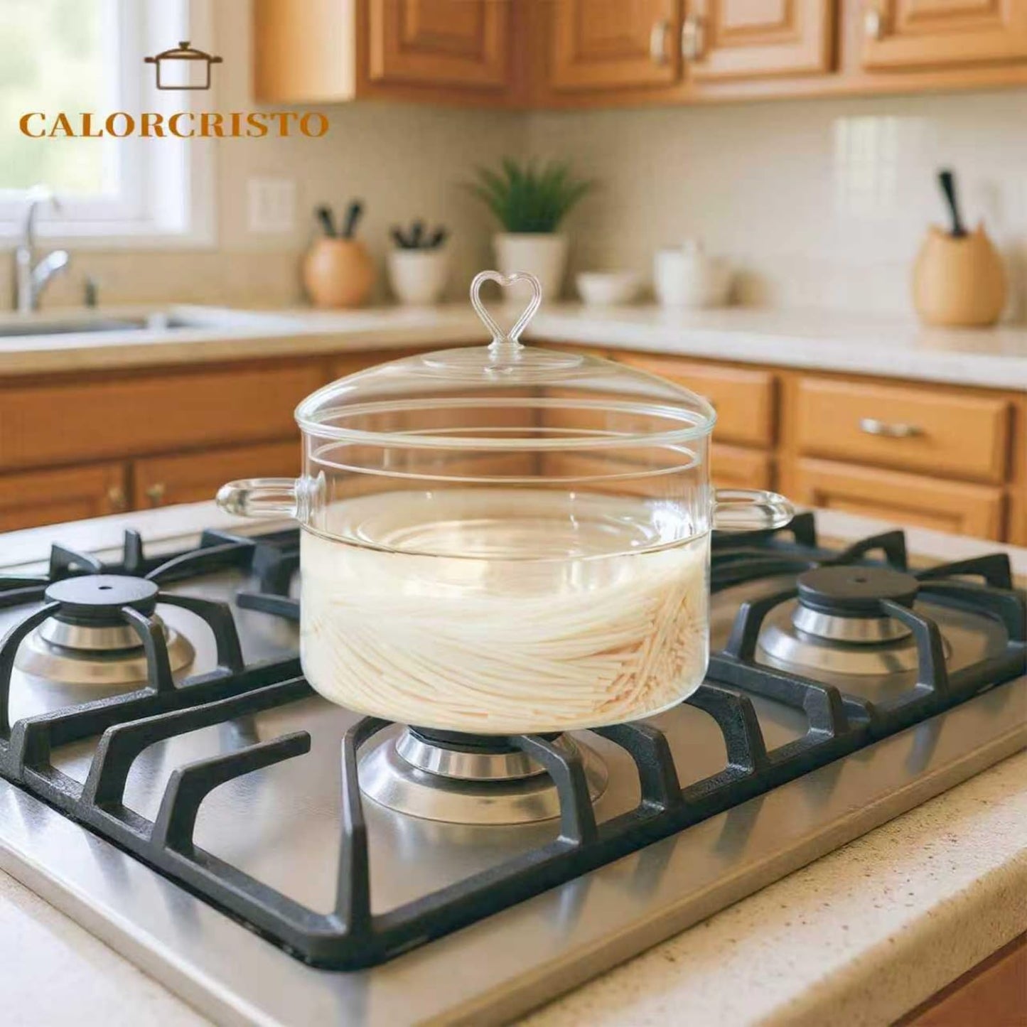 4 L Glass Cooking Pot with Lid, Glass Simmer Pot, Save Energy, Heat Resistant, for Water-based Recipes. Heart Shape Lid, Clear, 4.2QT(4000ml)